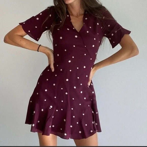 Madewell burgundy Silk Star Print Mini Dress size 0 - Picture 10 of 16